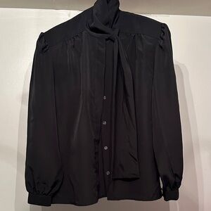 Anna Black Satin Blouse with Bow Detail
